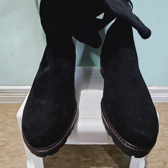 NEW STUART WEITZMAN Blaire City Black Suede Leather OTK Tie Block Heel Boots 9.5 - Picture 7 of 13